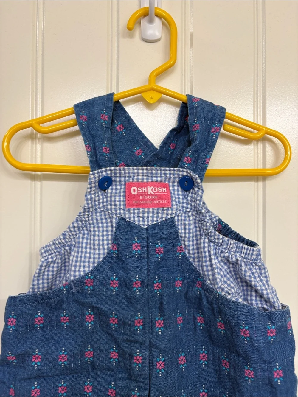 Vintage OshKosh B'gosh‎ Denim-Style Blue Floral Gingham Bubble Romper